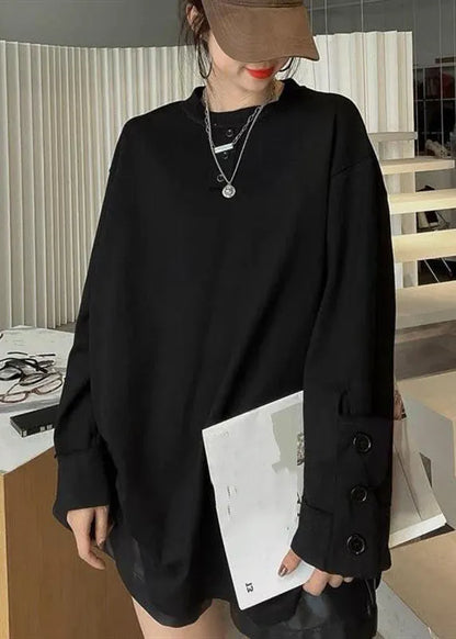 Green Patchwork Button Sweatshirts Long Sleeve