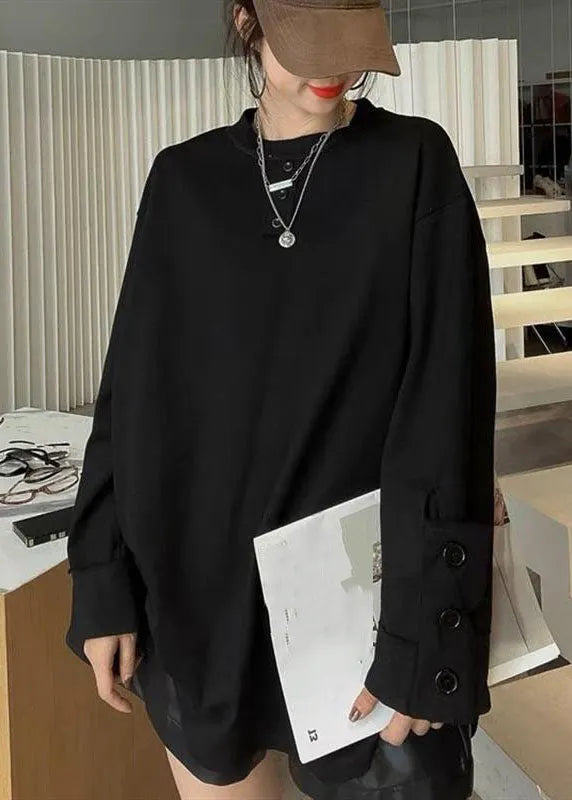 White Patchwork Button Sweatshirts Long Sleeve