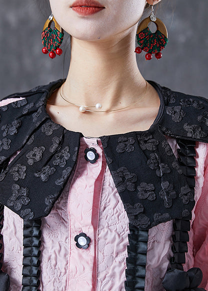 Modern Pink Jacquard Cotton Shirt Dress Summer