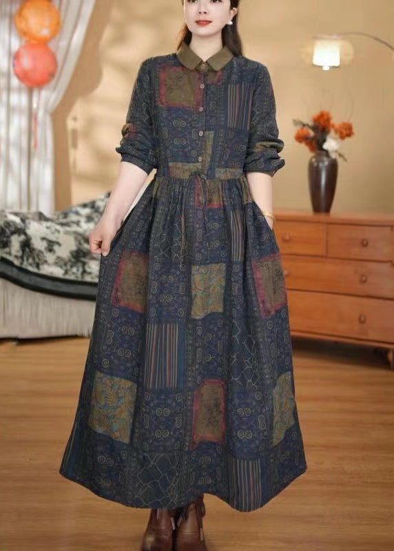 Colorblock Cinched Print Cotton Dress Spring