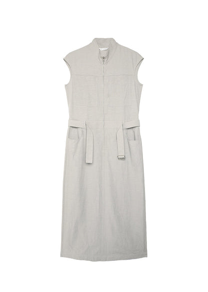 New Stand Collar Pockets Cotton Long Dresses Summer
