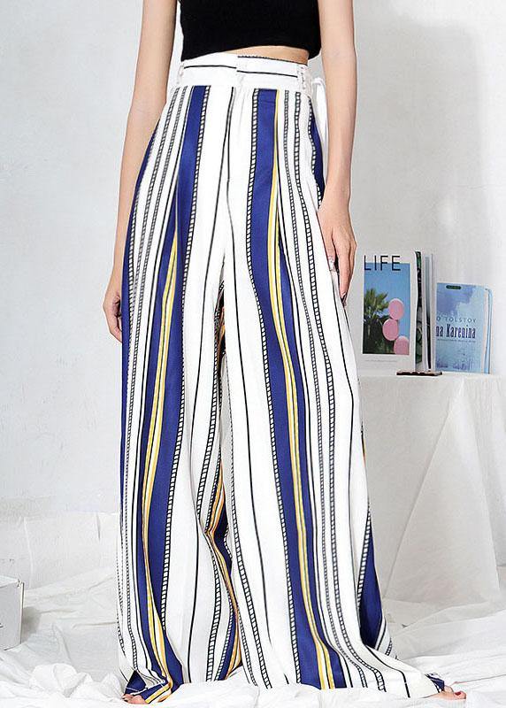 White Striped Tie Waist High Waist Wide Leg Pants