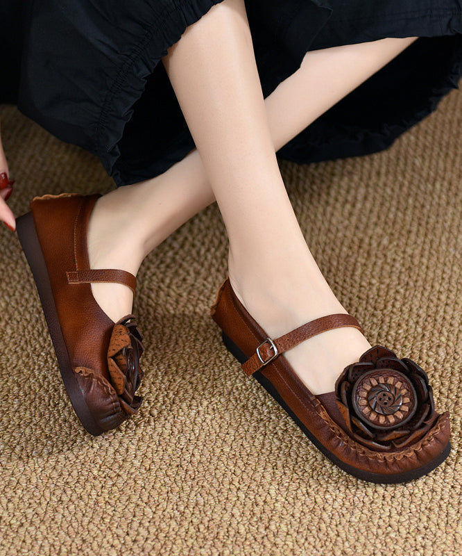 Original Retro Red Soft Sole Cowhide Leather Flats Shoes