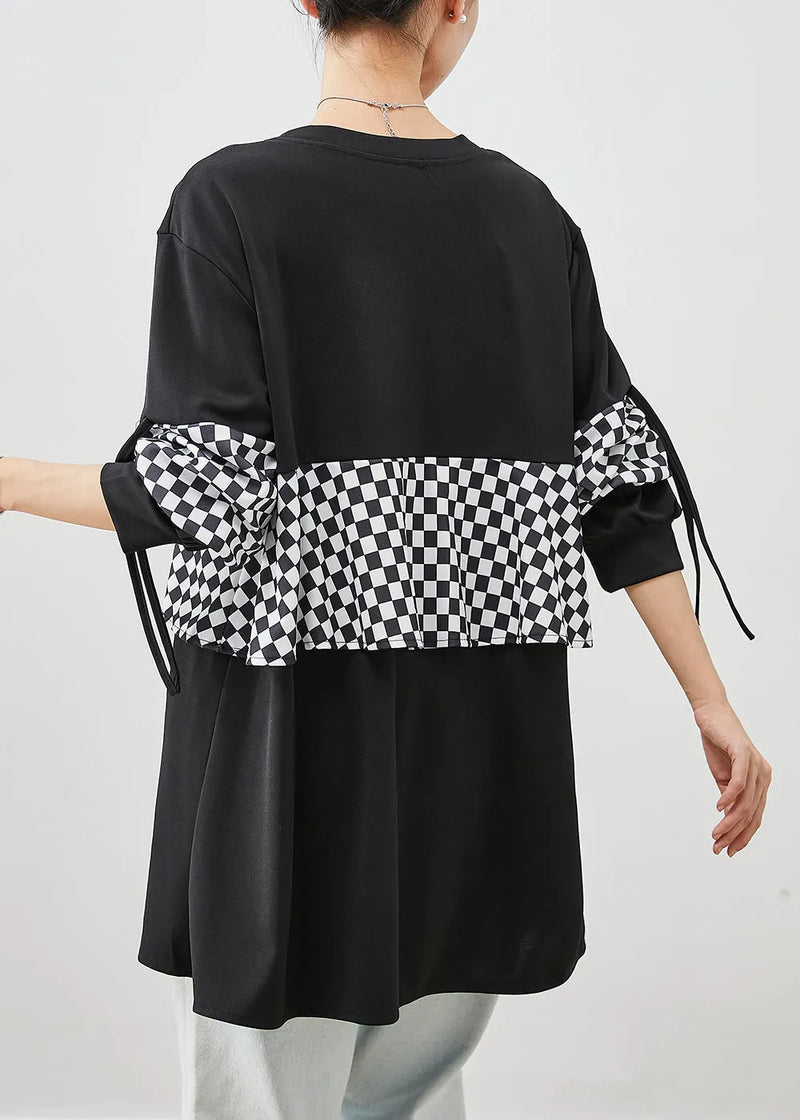 Italian Black Oversized Patchwork Warm Fleece Pullover Fall