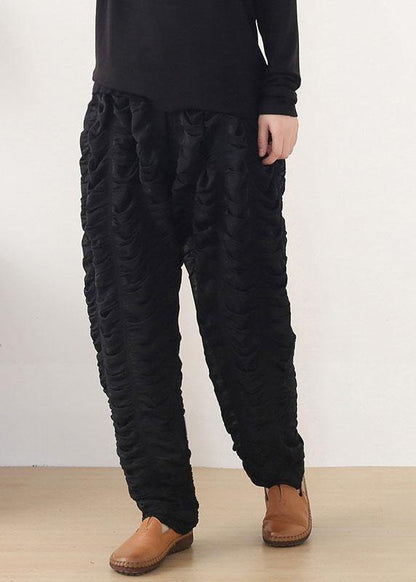 Black Wrinkled Elastic Waist Fall Harem Pants