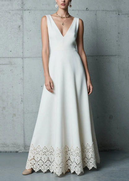 Fitted White Hollow Out Patchwork Draping Chiffon Vestidos Dresses Summer