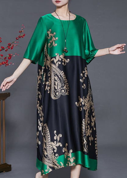 Peacock Green Oversized Patchwork Silk Holiday Dress Summer