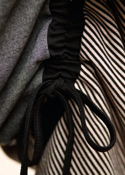 Loose Black Grey Patchwork Striped Drawstring Pants Spring