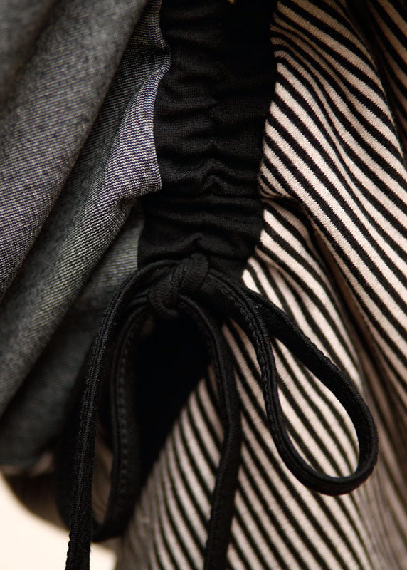 Loose Black Grey Patchwork Striped Drawstring Pants Spring