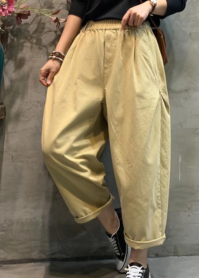 Modern Purple Elastic Waist Pockets Cotton Harem Pants Spring