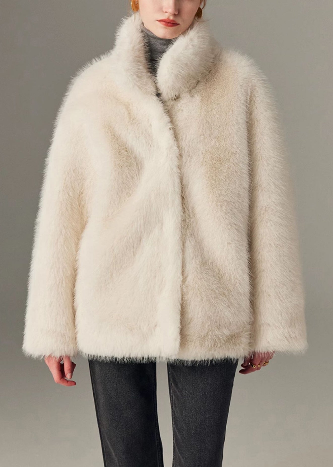 White Patchwork Warm Leather and Fur Coats Winter