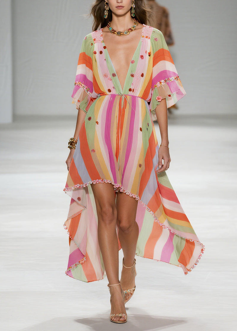Style Patchwork Low High Design Cotton Dress Summer