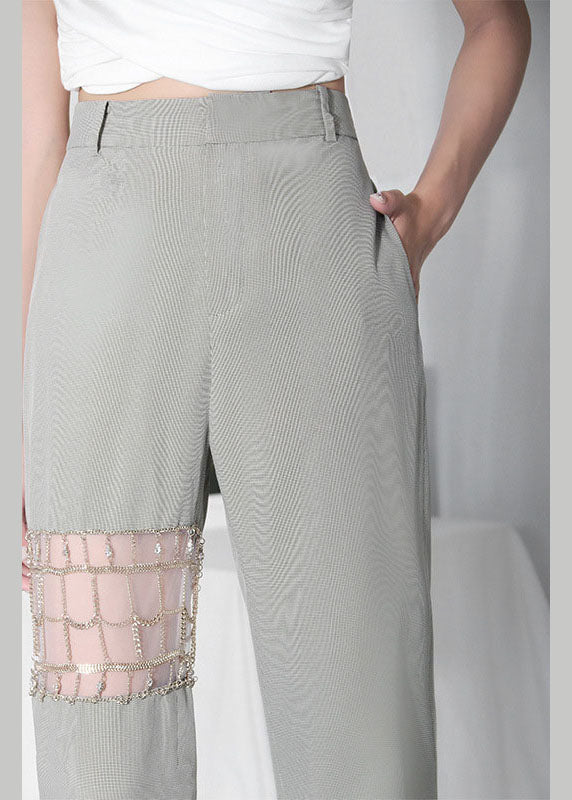 Green High Waist Summer Pants Cotton