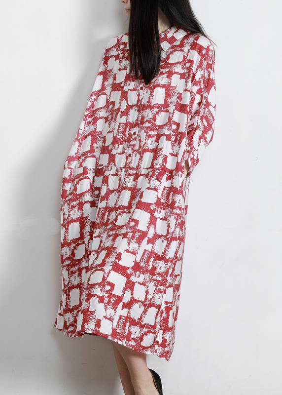 Unique Red Print Cotton Pockets Patchwork Summer Vacation Dresses