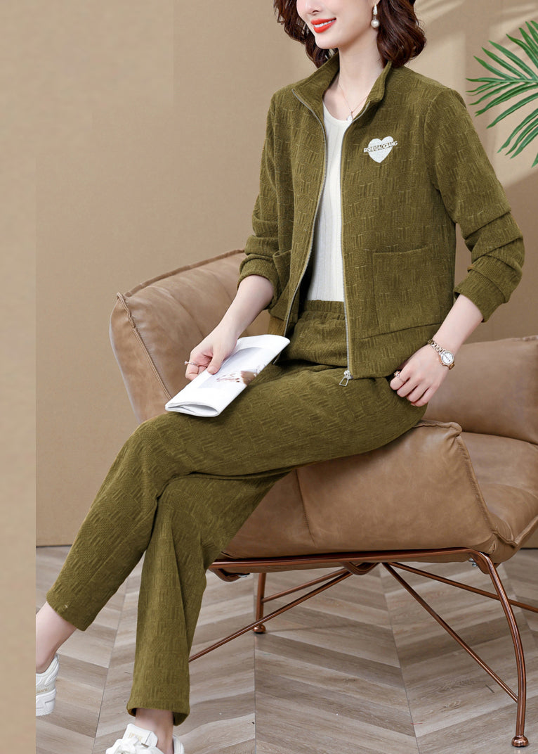 Ginger Stand Collar Coats and Wide Leg Pants Two Pieces Set Fall