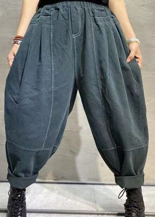 Loose Black High Waist Patchwork Cotton Pants Spring