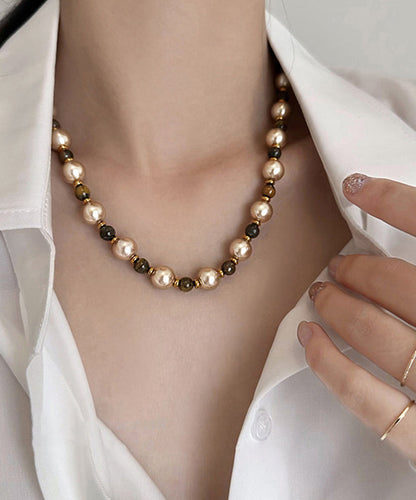 Fine Colorblock Alloy Tiger's Eye Pearl Patchwork Gratuated Bead Necklace