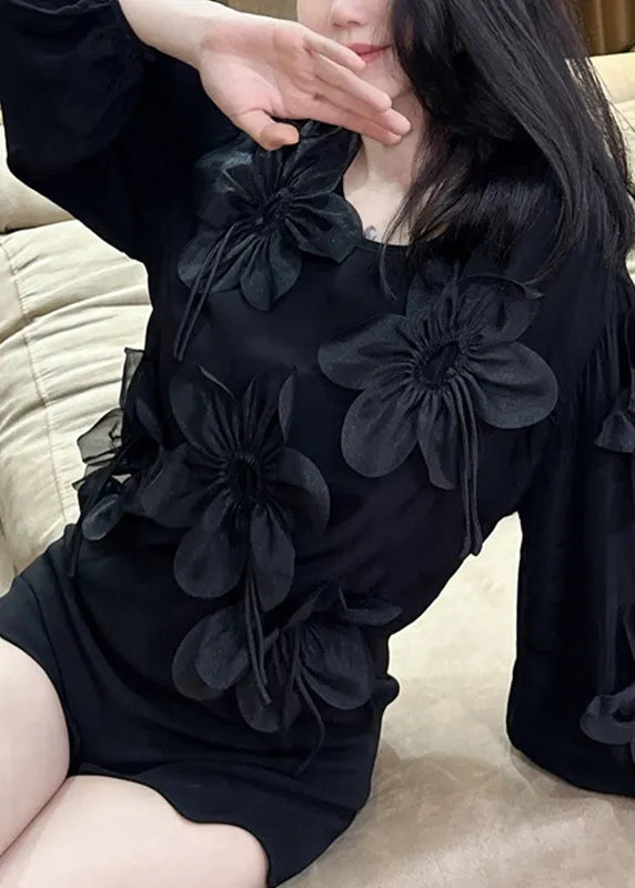 Rose O-neck Chiffon Shirt Bracelet Sleeve