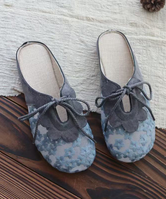Splicing Grey Lace Breathable Mesh Lace Up Slide Sandals
