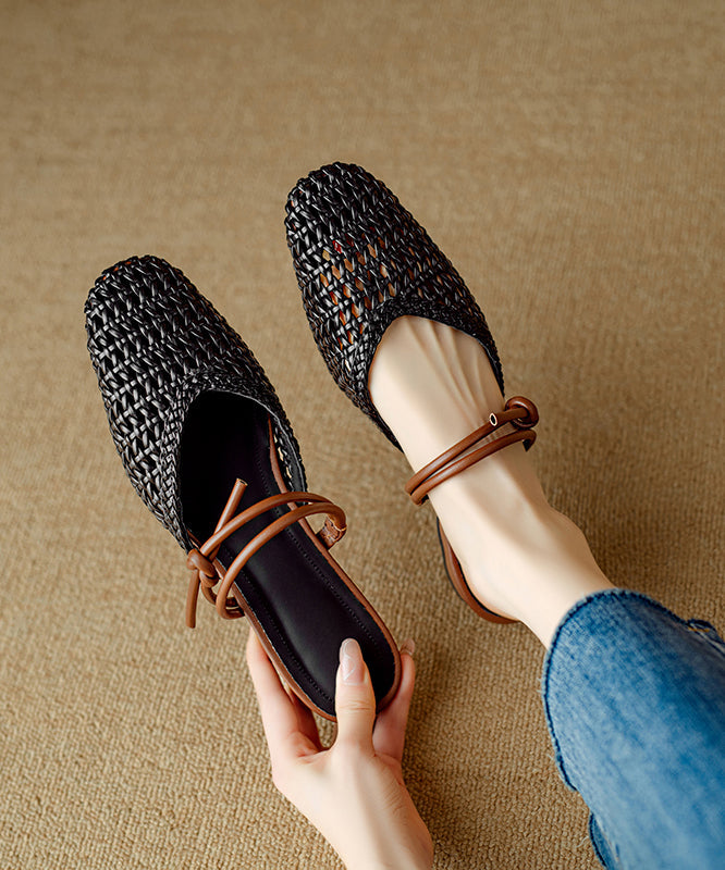 Beige Woven Hollow Out Breathable Slide Sandals