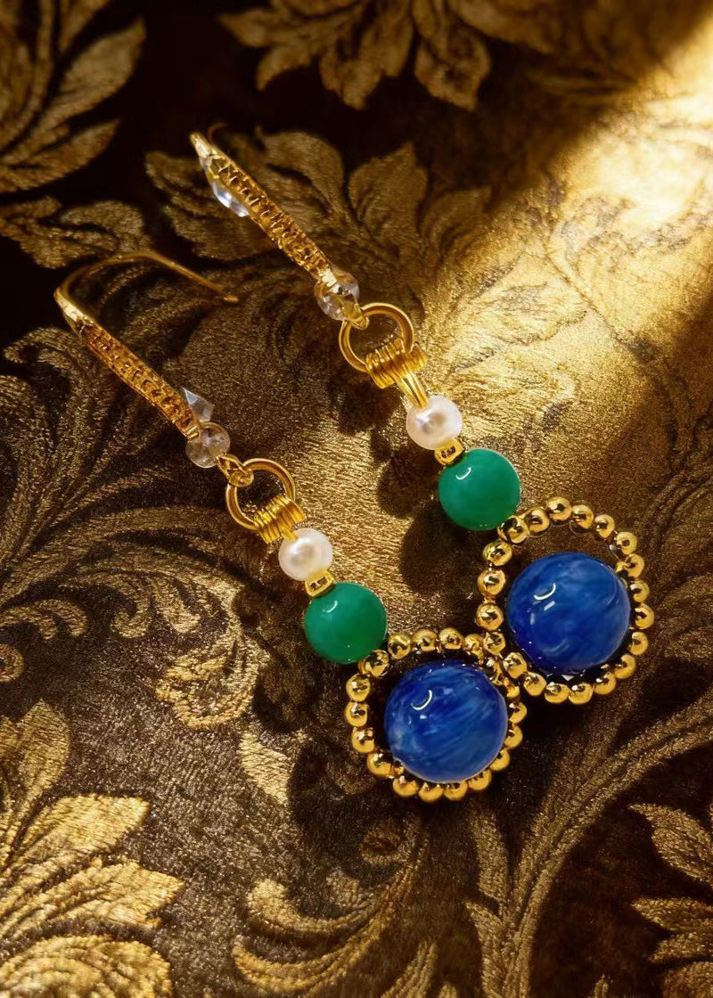 Stylish Peacock Blue Gem Stone Style Drop Earrings