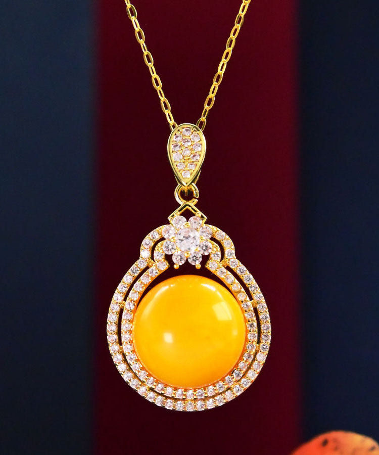 Yellow Sterling Silver Zircon Beeswax Pendant Necklace