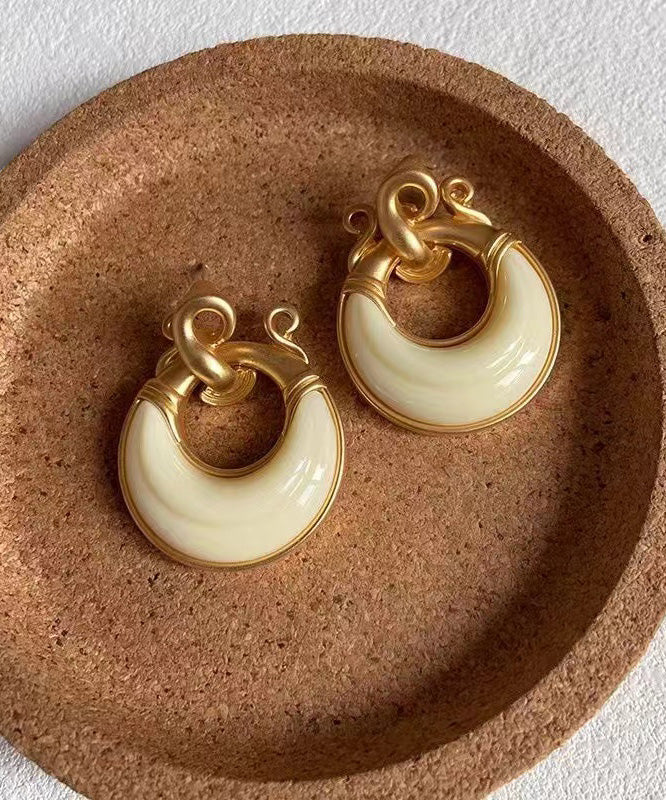 White Alloy Resin Geometry Hollow Out Drop Earrings