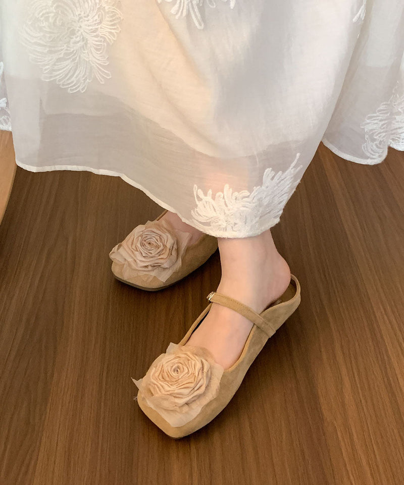 French Comfy Splicing Brown Suede Slide Sandals