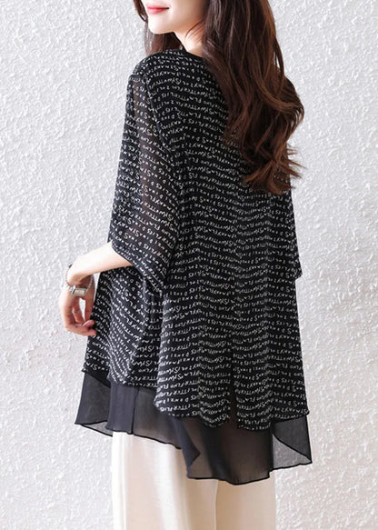 Black Oversized Patchwork Chiffon Tops Summer