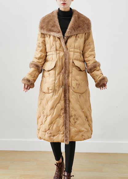 Khaki Embroideried Patchwork Mink Hair Duck Down Canada Goose Jacket Winter