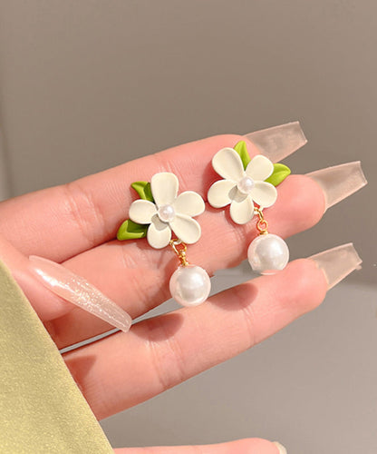 Classy White Alloy Pearl Drop Earrings