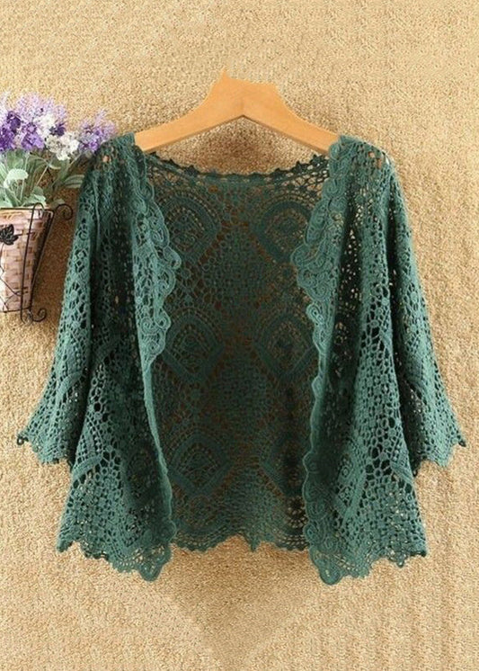 New Green Hollow Out Cotton Knit Cardigans Summer