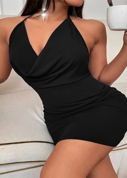 Black Backless Halter Evening Dress Summer