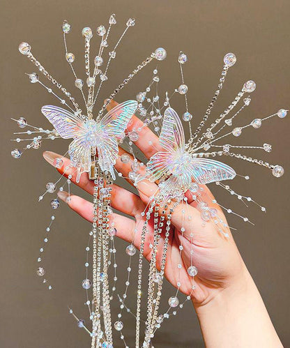 Unique Champagne Acrylic Butterfly Tassel Hairpin