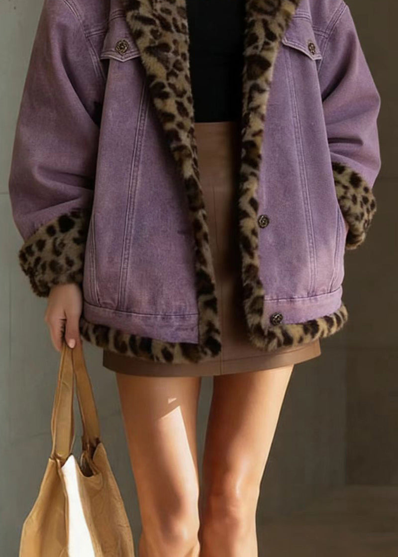 Purple Pockets Wear on Both Sides Faux Fur Jacket Winter