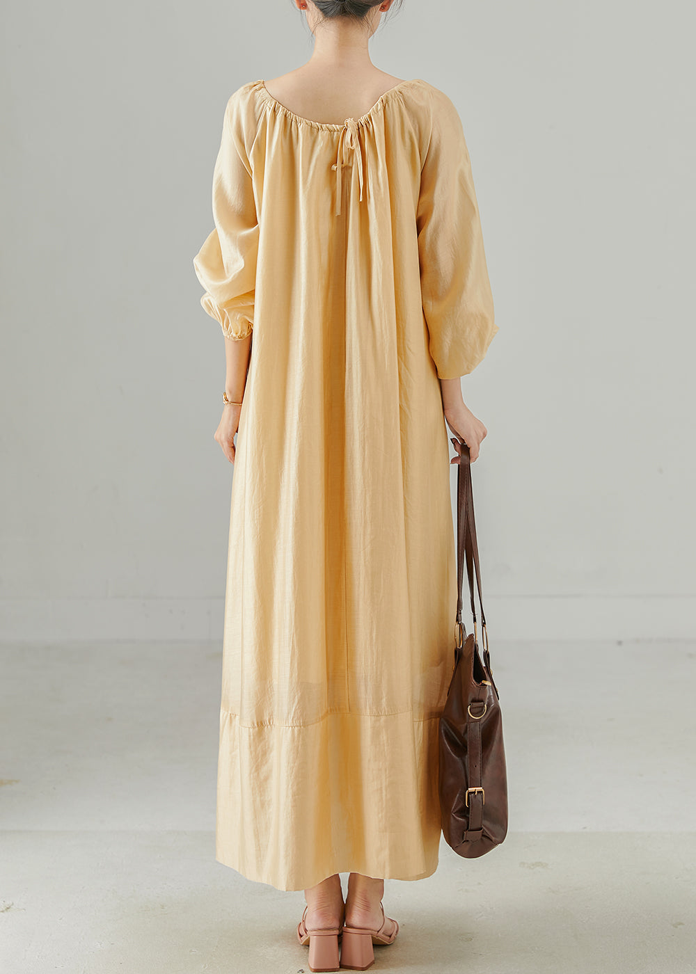 Khaki Oversized Hollow Out Linen Dress Spring