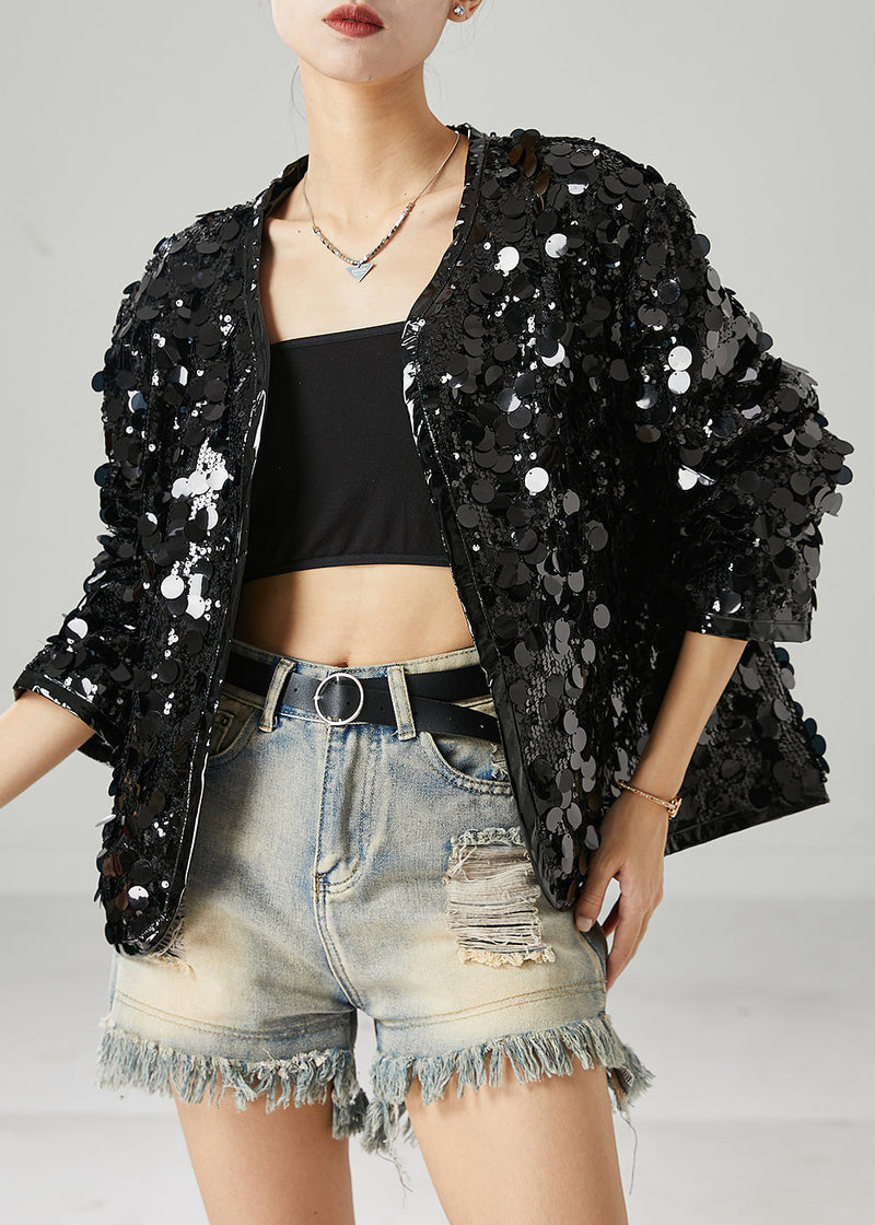 Black Sequins Oversized Coat Spring