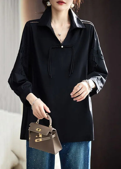 Loose White Embroideried Hollow Out Cotton Shirt Spring