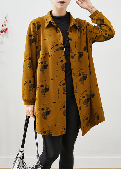 Yellow Oversized Print Cotton Coats Spring