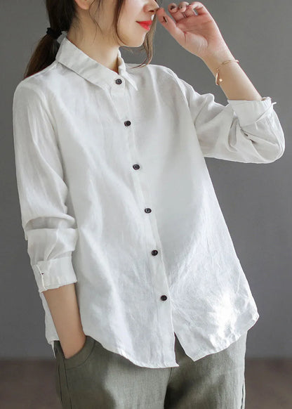 Purple Button Peter Pan Collar Linen Shirt Top Long Sleeve