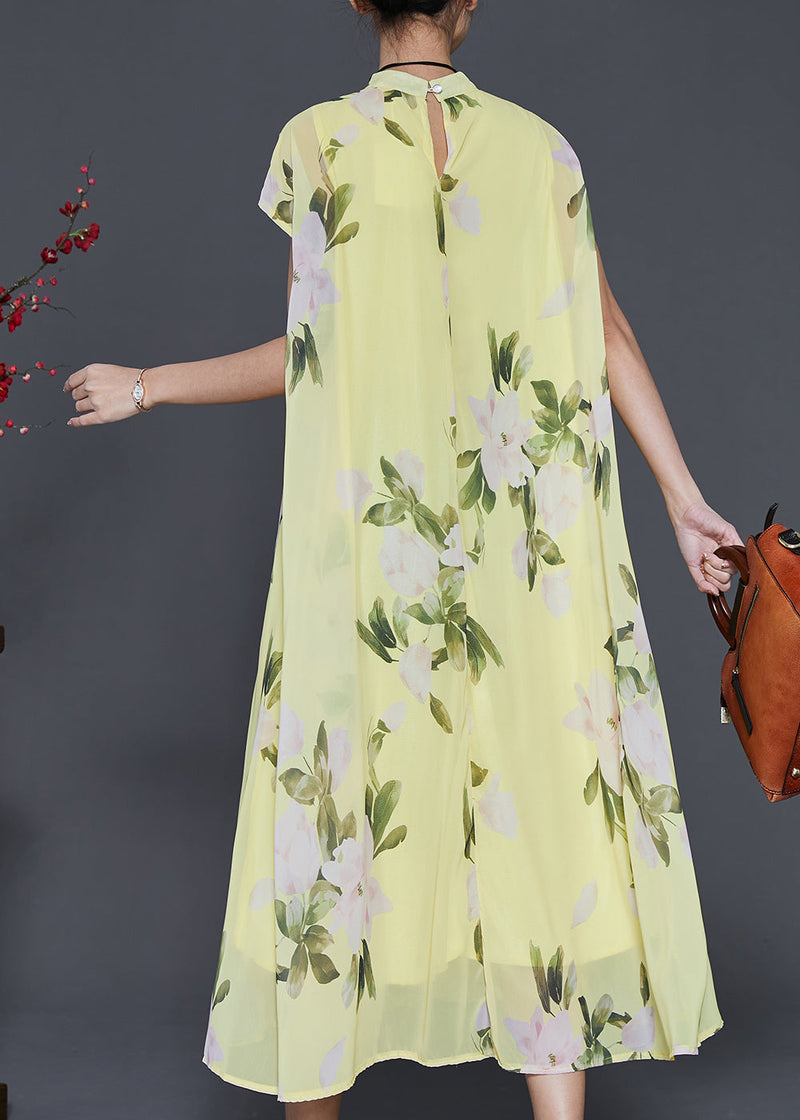 Grass Green Print Chiffon Long Dress Summer