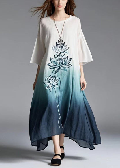 Gradient Color Oversized Print Cotton Dress Summer