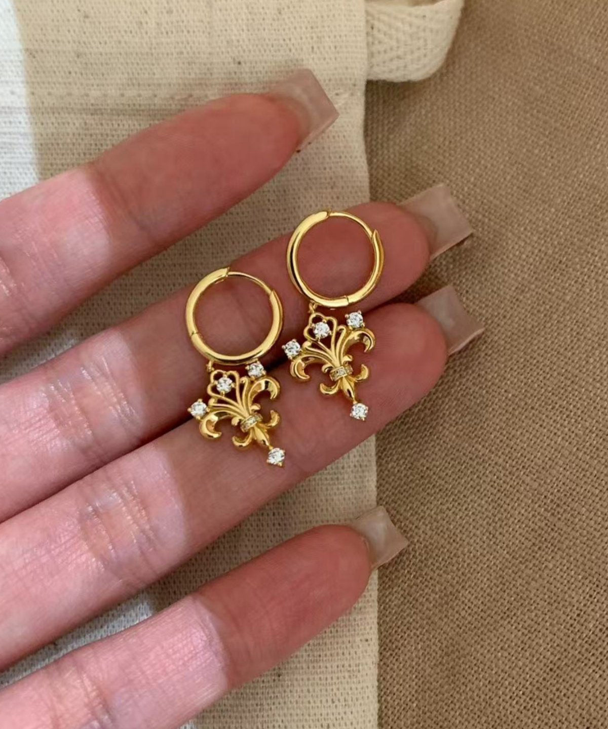 Art Gold Overgild Zircon Iris Hoop Earrings