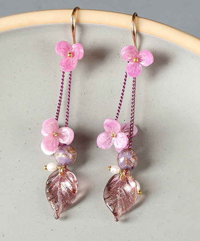 Art Pink Sterling Silver Water Drop Drop Earrings