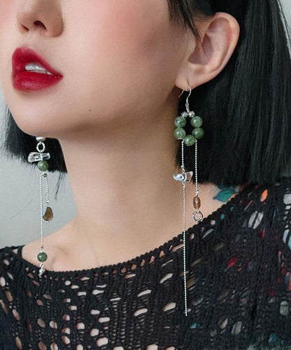 Art Silk Copper Overgild Crystal Agate Chalcedony Asymmetrical Drop Earrings