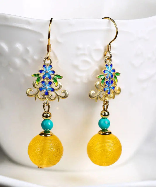 Sterling Silver Inlaid Amber Turquoise Drop Earrings