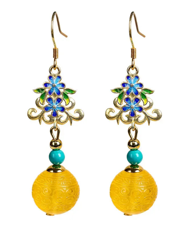 Sterling Silver Inlaid Amber Turquoise Drop Earrings