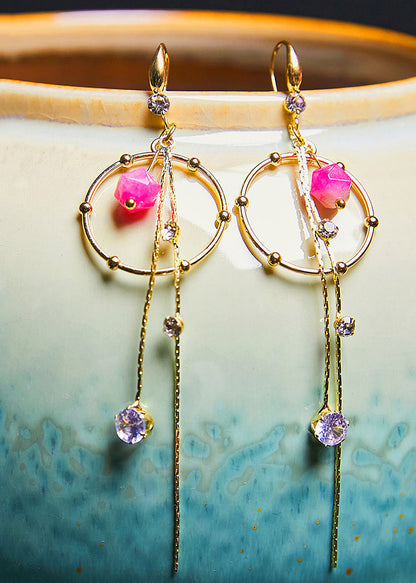 Art Zircon Tassels 14k Gold Long Drop Earrings New Style