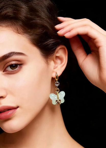 Butterfly Jade Zircon Drop Earrings