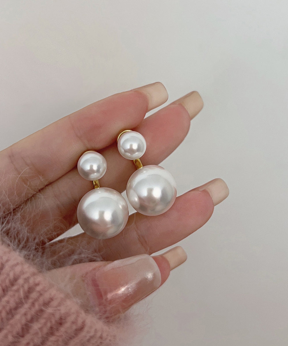 Gold Copper Alloy Pearl Hoop Earrings